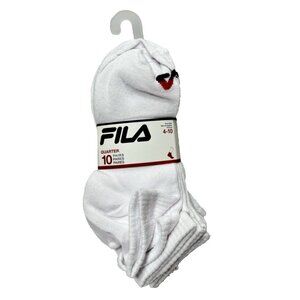 Fila White Ankle Socks, Women's Quater Socks, 10 Pairs Shoe Size 4-10, Brand New